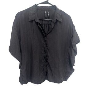 Zara Black Batwing short sleeve Women's button up boxy blouse S